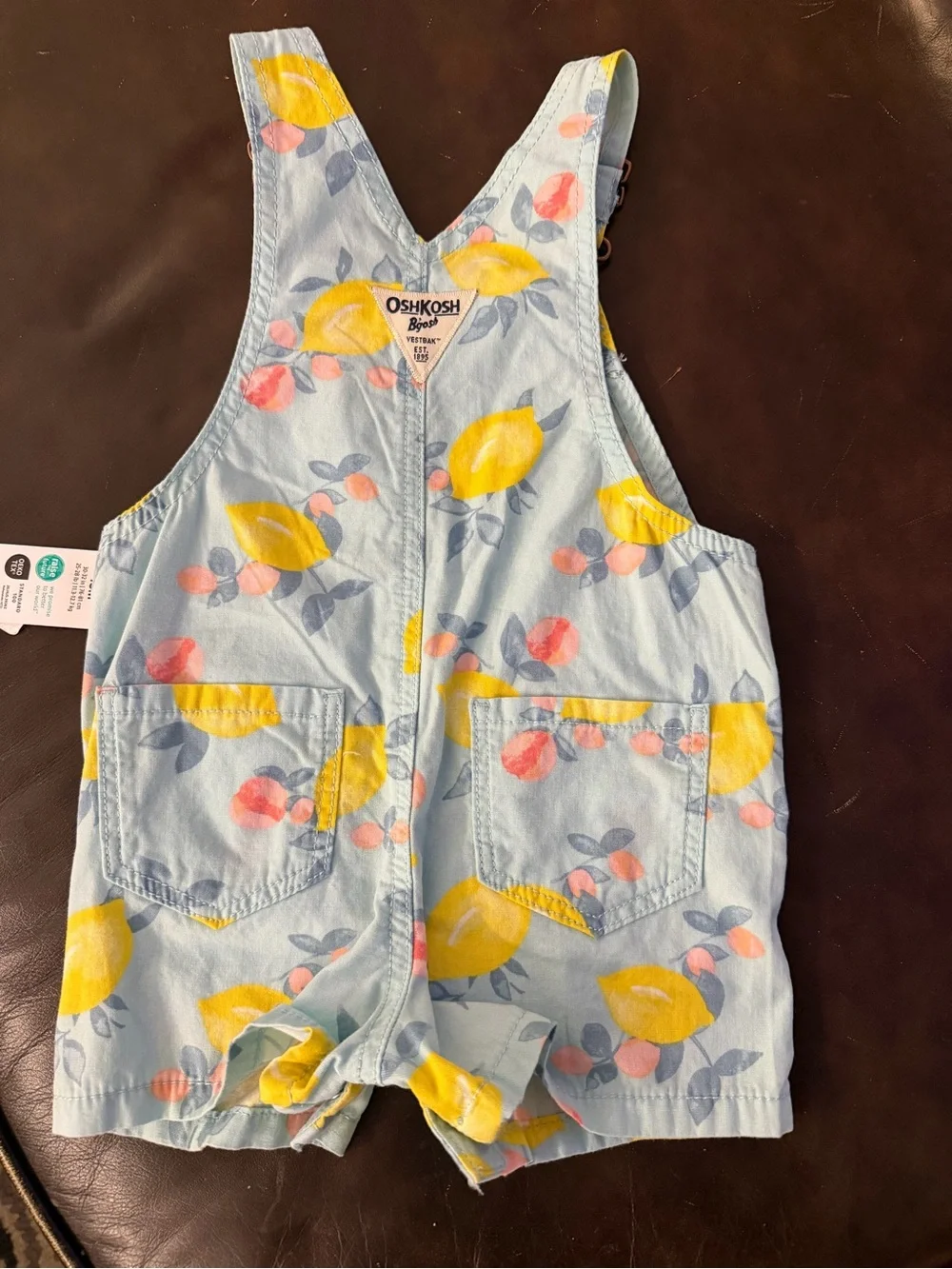 Brand new OshKosh B'gosh Light Green/Blue Lemon Print Short Overalls
